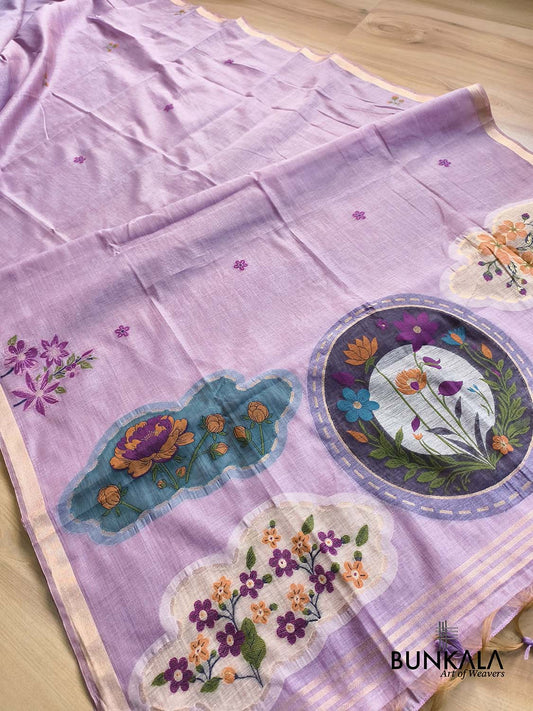 Lavender Pichwai Weaved Banarasi Cotton Saree
