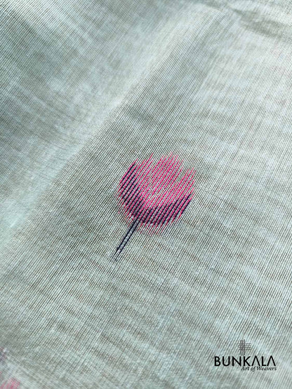 Ice Blue Birds & Floral Motif Meenakari Weaved Banarasi Cotton Saree