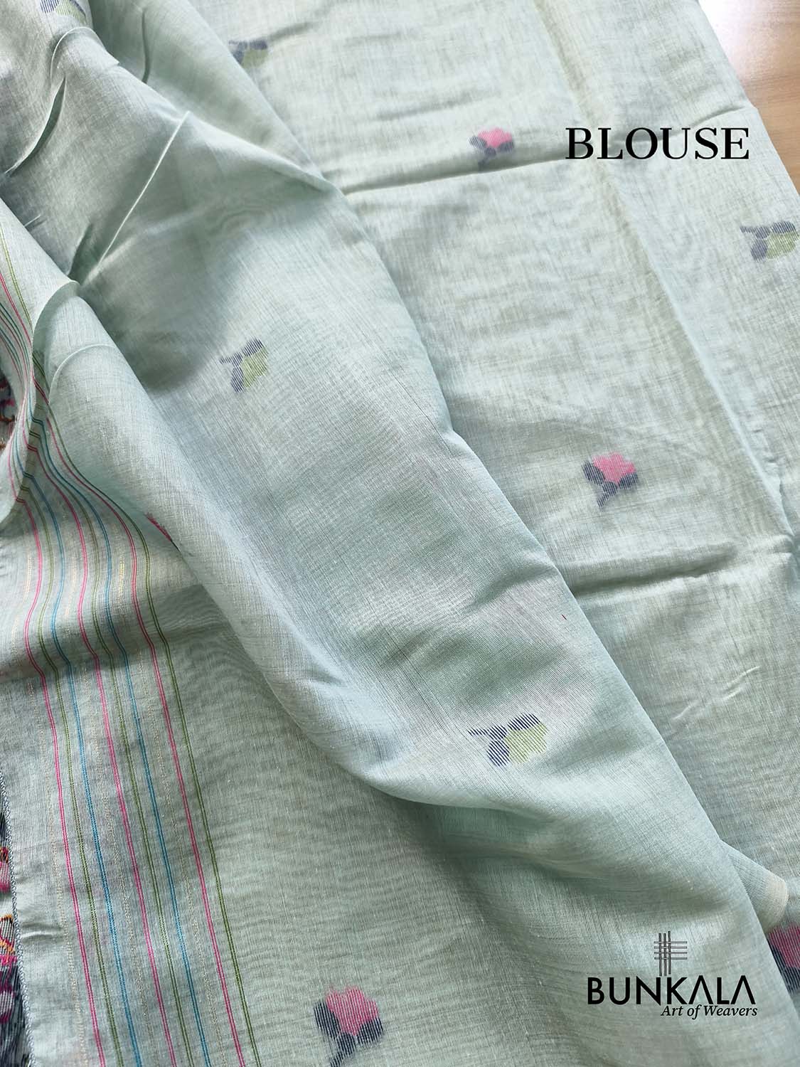 Ice Blue Birds & Floral Motif Meenakari Weaved Banarasi Cotton Saree
