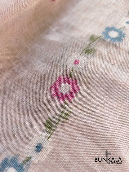 Ivory Rangkat Big Flower Motif Pallu Weaved Banarasi Cotton Saree