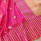 Pink Dual Tone Pure Katan Silk Sona Rupa Zari Hand Woven Kadwa Allover Flower Buti Stripe Border Banarasi Saree with Brocade Blouse
