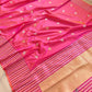 Pink Dual Tone Pure Katan Silk Sona Rupa Zari Hand Woven Kadwa Allover Flower Buti Stripe Border Banarasi Saree with Brocade Blouse