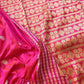 Pink Dual Tone Pure Katan Silk Sona Rupa Zari Hand Woven Kadwa Allover Flower Buti Stripe Border Banarasi Saree with Brocade Blouse