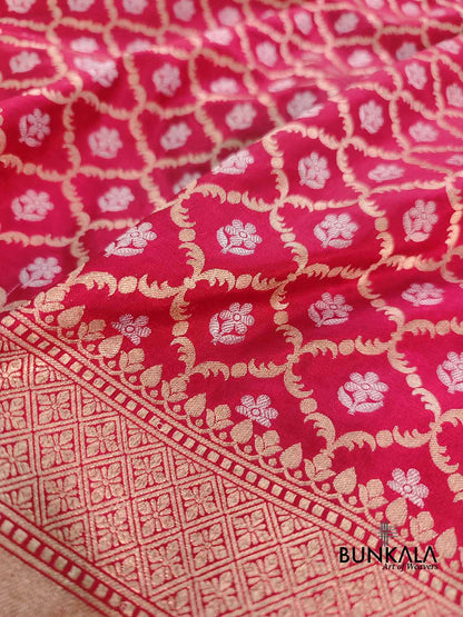 Red Traditional Pure Katan Silk Sona Rupa Zari HandloomJaal Design Banarasi Saree