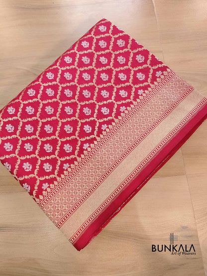 Red Traditional Pure Katan Silk Sona Rupa Zari HandloomJaal Design Banarasi Saree