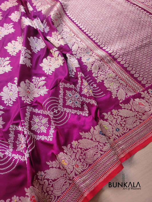 Jamuni Purple Meenakari Sona Rupa Kadwa Hand Weaved Banarasi Pure Katan Silk Saree