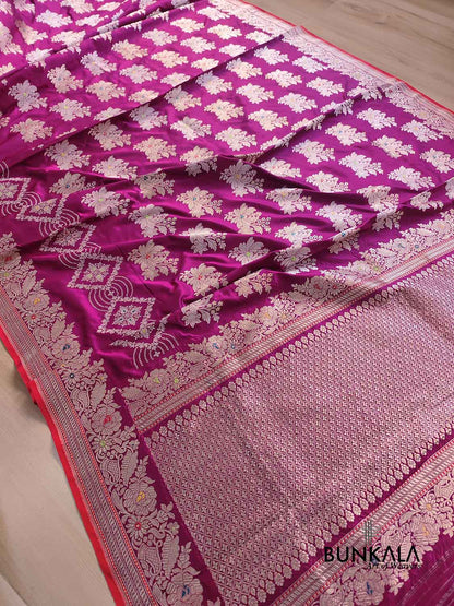 Jamuni Purple Meenakari Sona Rupa Kadwa Hand Weaved Banarasi Pure Katan Silk Saree