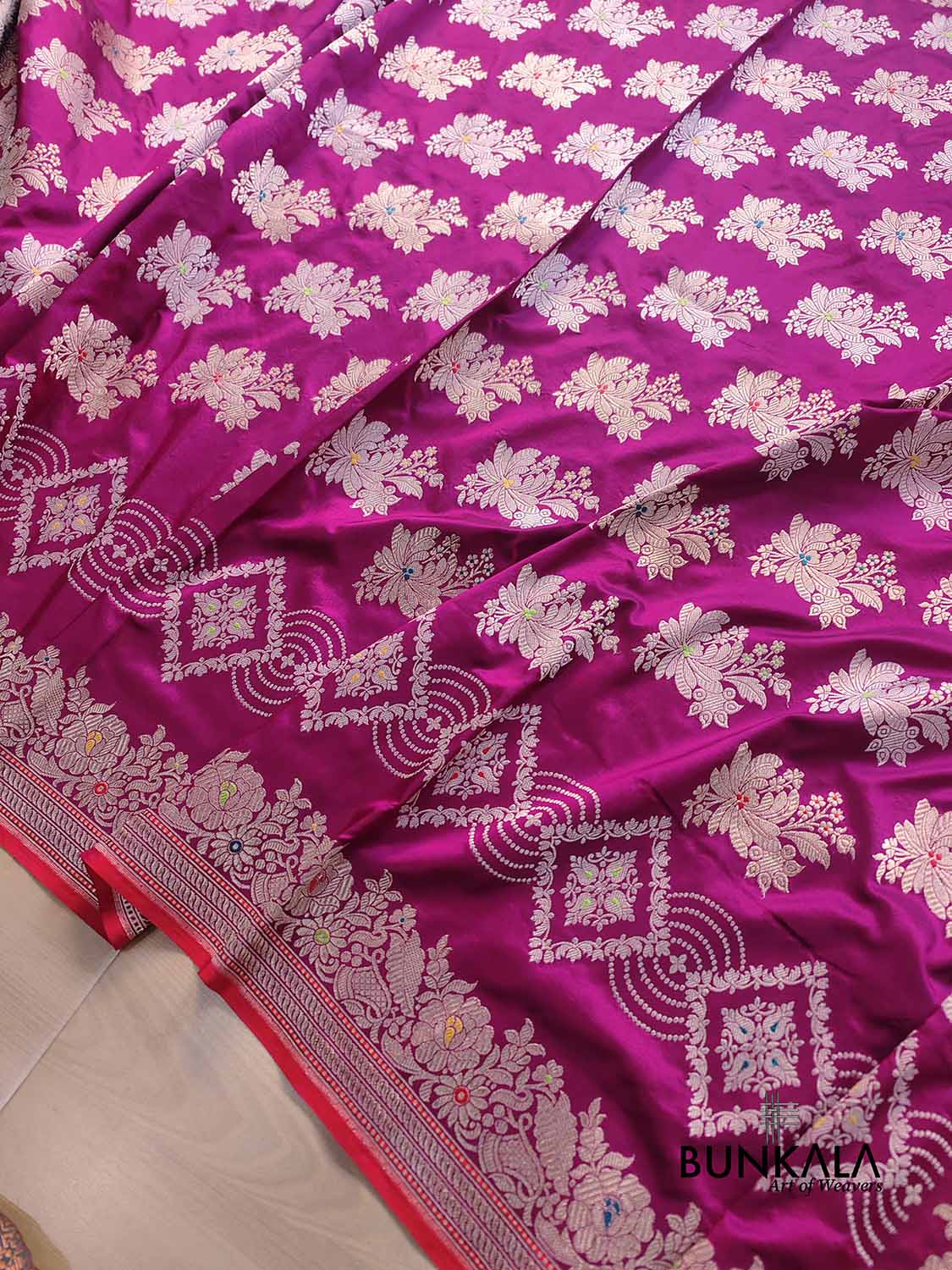 Jamuni Purple Meenakari Sona Rupa Kadwa Hand Weaved Banarasi Pure Katan Silk Saree