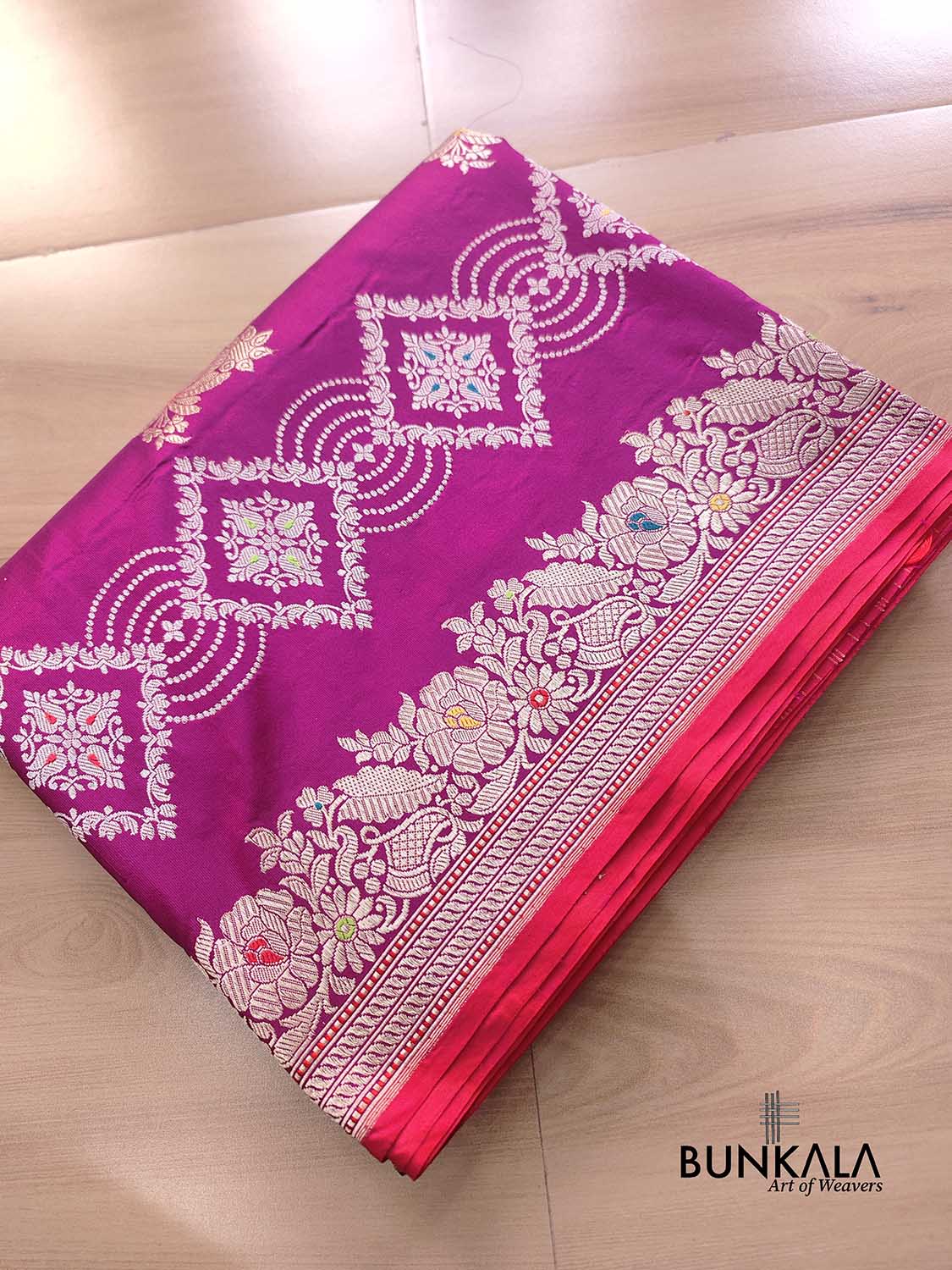 Jamuni Purple Meenakari Sona Rupa Kadwa Hand Weaved Banarasi Pure Katan Silk Saree