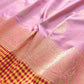 Pastel Pink Checks Border Kadwa Hand Weaved Buta Banarasi Pure Katan Silk Saree