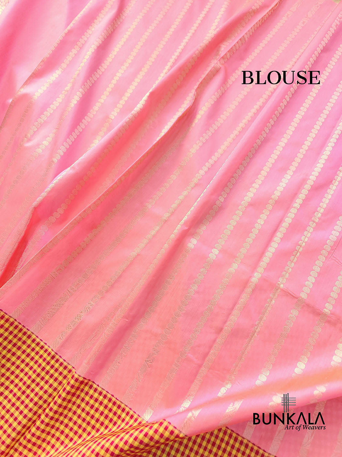 Pastel Pink Checks Border Kadwa Hand Weaved Buta Banarasi Pure Katan Silk Saree