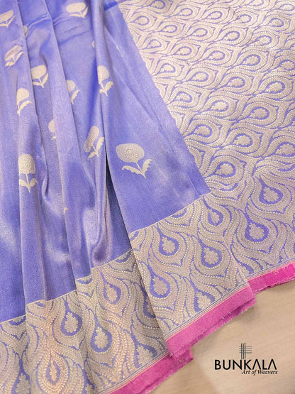 Light Purple Floral Buta Kadwa Hand Weaved Banarasi Pure Tissue Silk Saree
