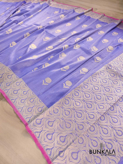 Light Purple Floral Buta Kadwa Hand Weaved Banarasi Pure Tissue Silk Saree