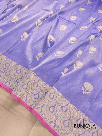 Light Purple Floral Buta Kadwa Hand Weaved Banarasi Pure Tissue Silk Saree