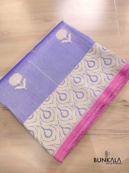 Light Purple Floral Buta Kadwa Hand Weaved Banarasi Pure Tissue Silk Saree