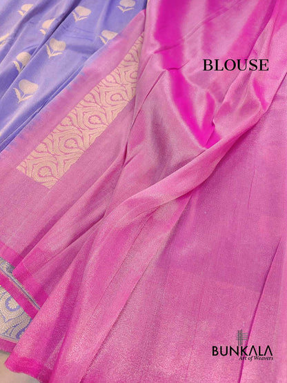 Light Purple Floral Buta Kadwa Hand Weaved Banarasi Pure Tissue Silk Saree