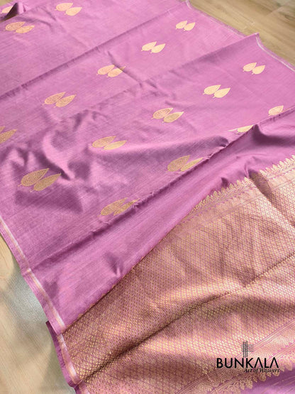 Lavender Antique Zari Kadwa Handweaved Buta Banarasi Pure Chiniya Silk Borderless Saree