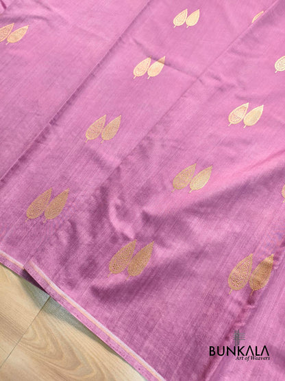 Lavender Antique Zari Kadwa Handweaved Buta Banarasi Pure Chiniya Silk Borderless Saree
