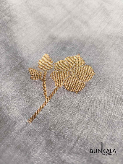 Grey Antique Zari Kadwa Handweaved Buta Banarasi Pure Chiniya Silk Borderless Saree