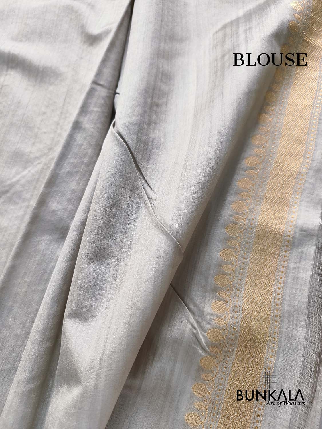 Grey Antique Zari Kadwa Handweaved Buta Banarasi Pure Chiniya Silk Borderless Saree