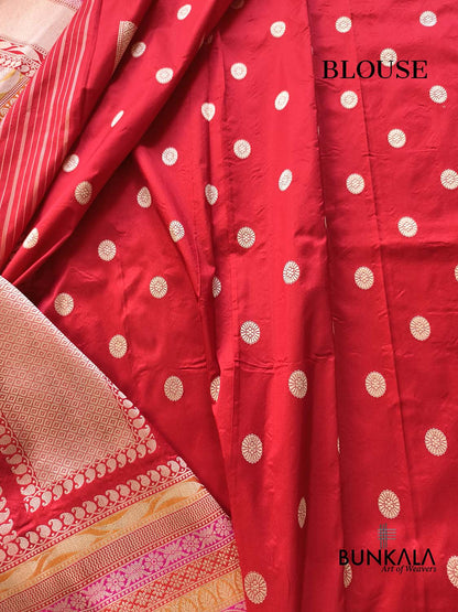 Ivory Kadiyal Multi Border Sona Rupa Round Buti Kadwa Handwoven Banarasi Pure Katan Silk Saree