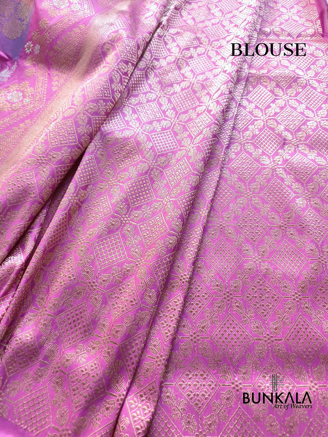 Gazri Pink Rangkat Floral Jaal Geometric Pallu Kadwa Handweaved Banarasi Pure Katan Silk Saree