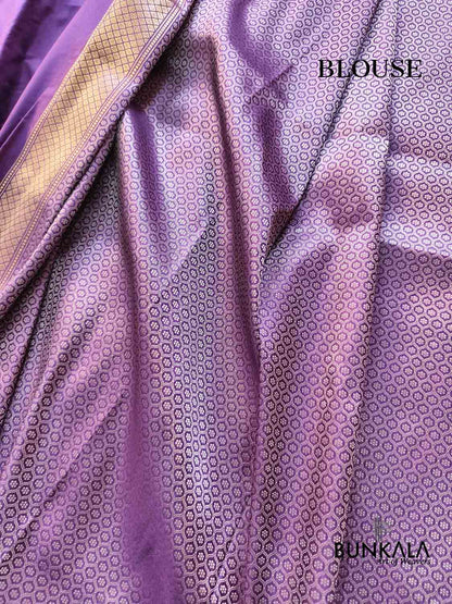 Purple Birds Border Brocade Tanchui Handloom Banarasi Pure Katan Silk Saree