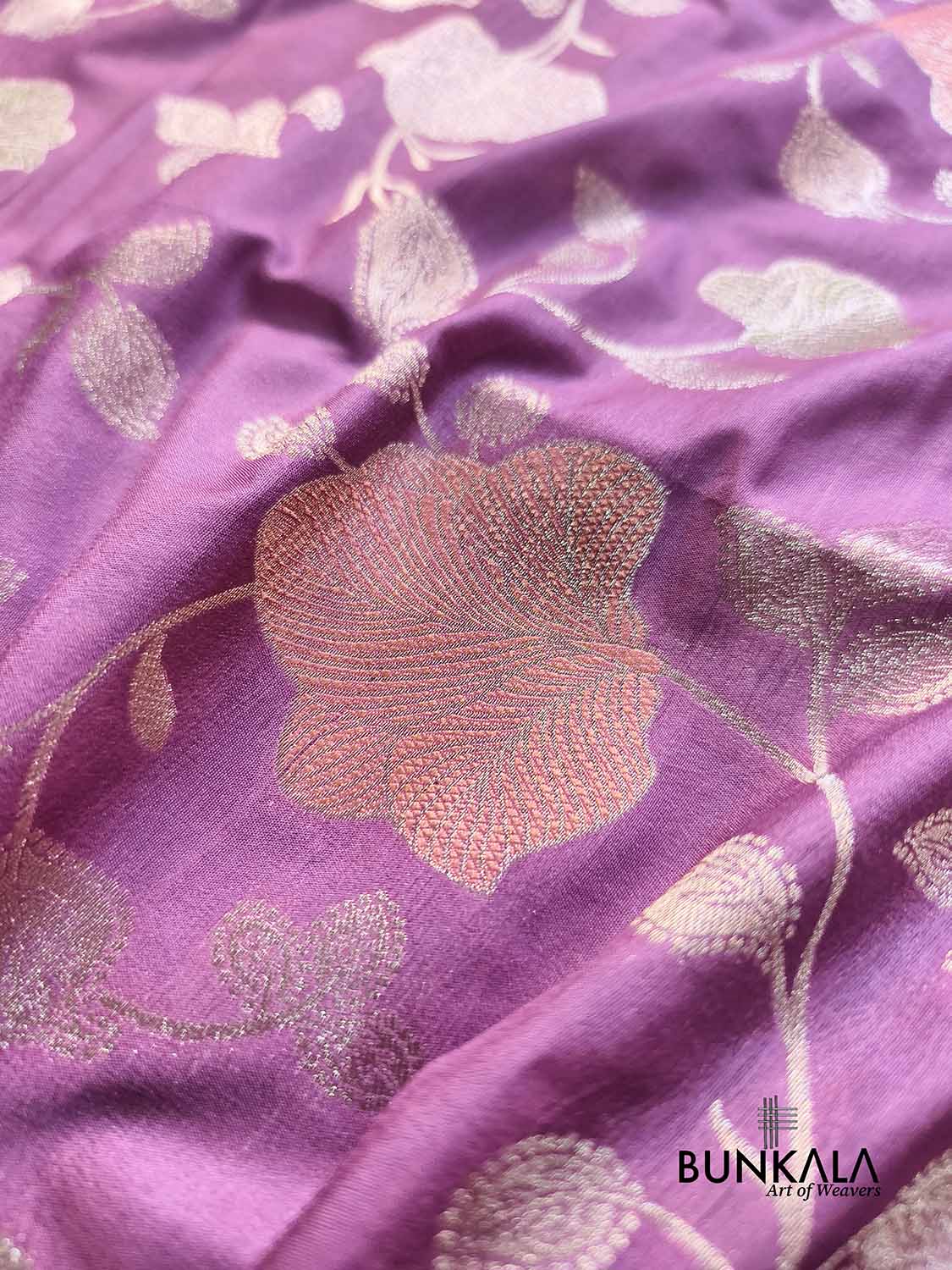 Mauve Purple Meenakari Big Leaf Jaal Weaved Banarasi Silk Saree