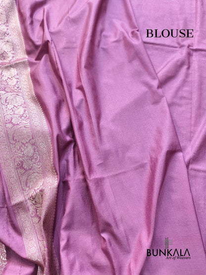 Mauve Purple Meenakari Big Leaf Jaal Weaved Banarasi Silk Saree
