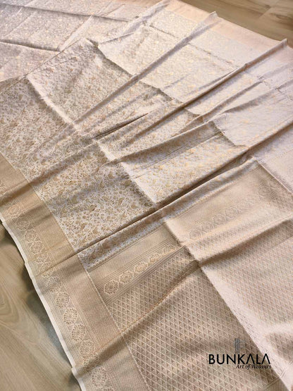 Ivory & Gold Birds Jaal Weaved Banarasi Silk Saree