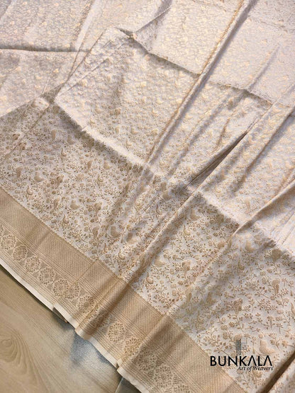 Ivory & Gold Birds Jaal Weaved Banarasi Silk Saree