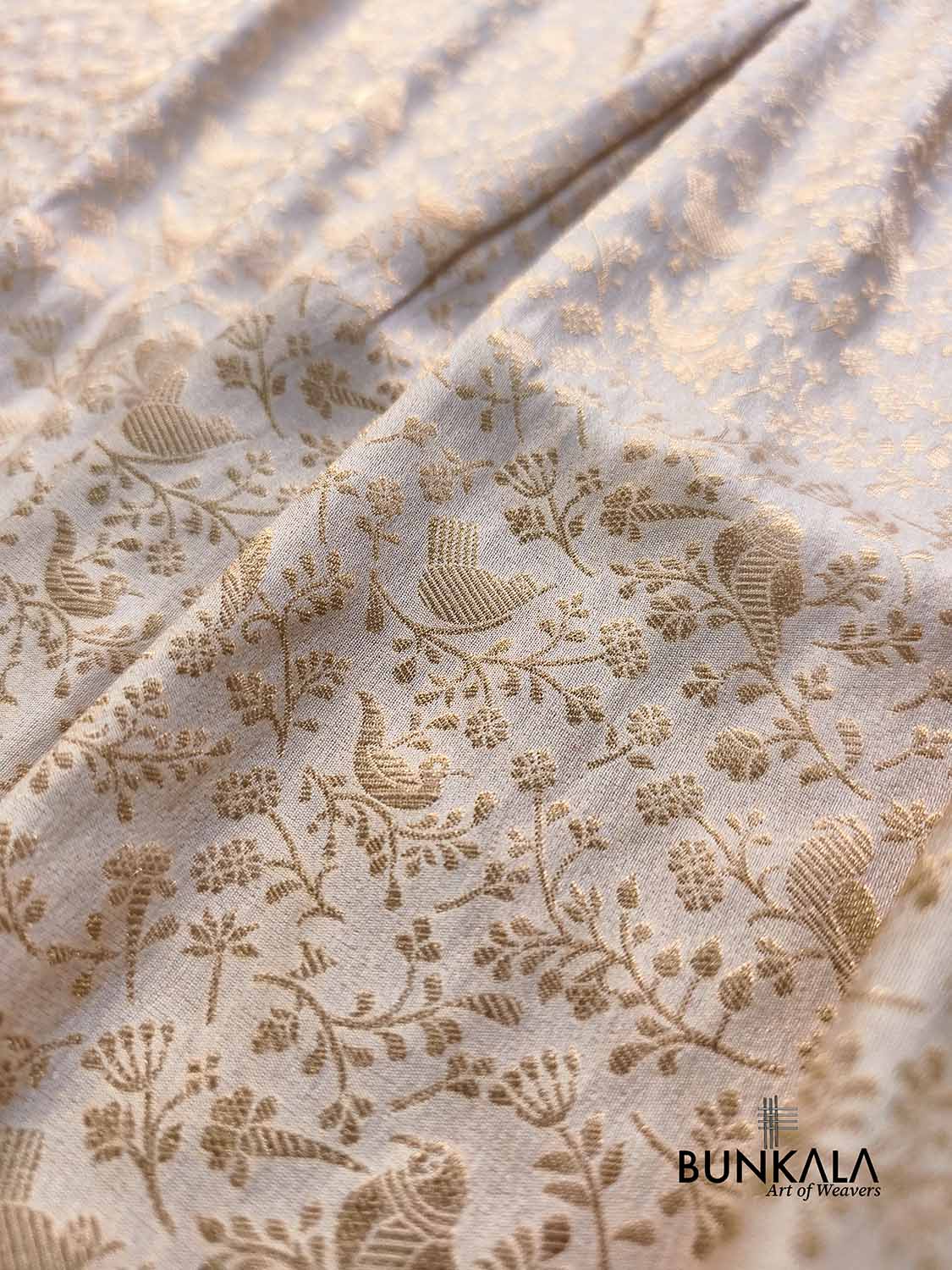 Ivory & Gold Birds Jaal Weaved Banarasi Silk Saree