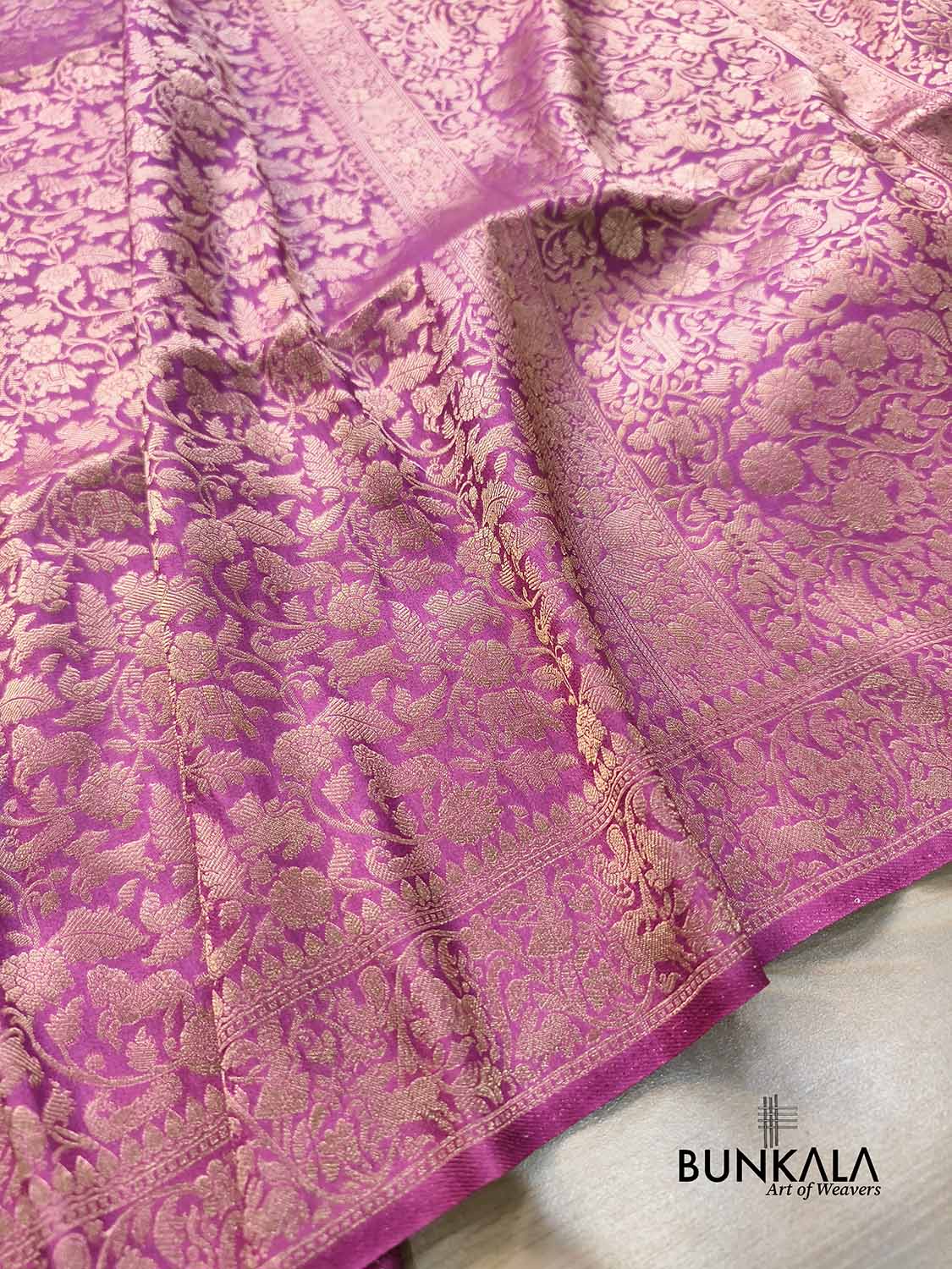 Lilac Shikargha All Over Weaved Banarasi Silk Saree