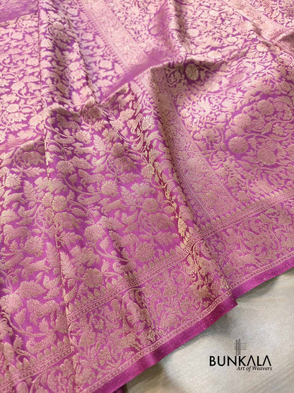 Lilac Shikargha All Over Weaved Banarasi Silk Saree