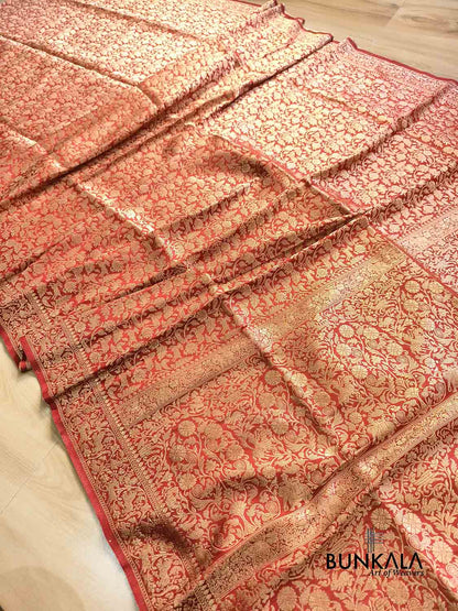 Rustic Orange Shikargha All Over Weaved Banarasi Silk Saree