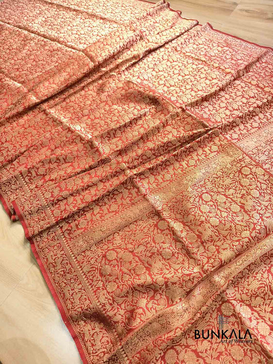 Rustic Orange Shikargha All Over Weaved Banarasi Silk Saree