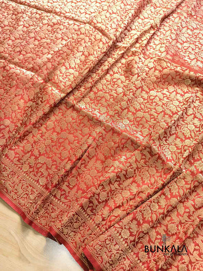 Rustic Orange Shikargha All Over Weaved Banarasi Silk Saree