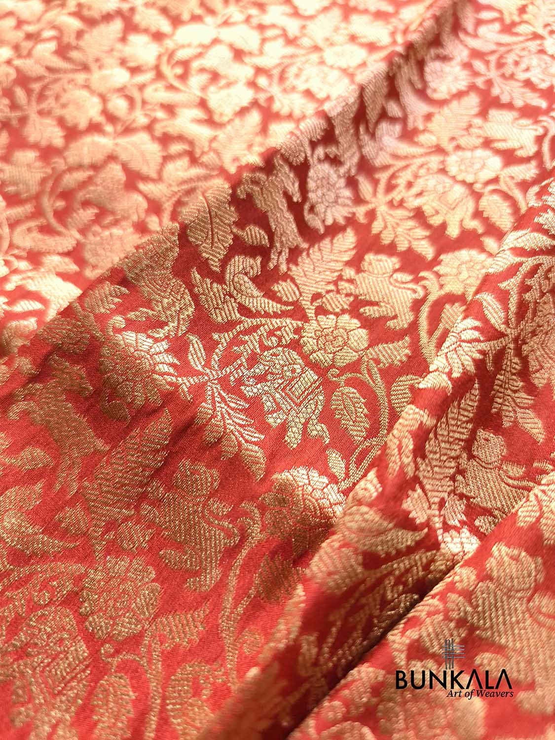 Rustic Orange Shikargha All Over Weaved Banarasi Silk Saree
