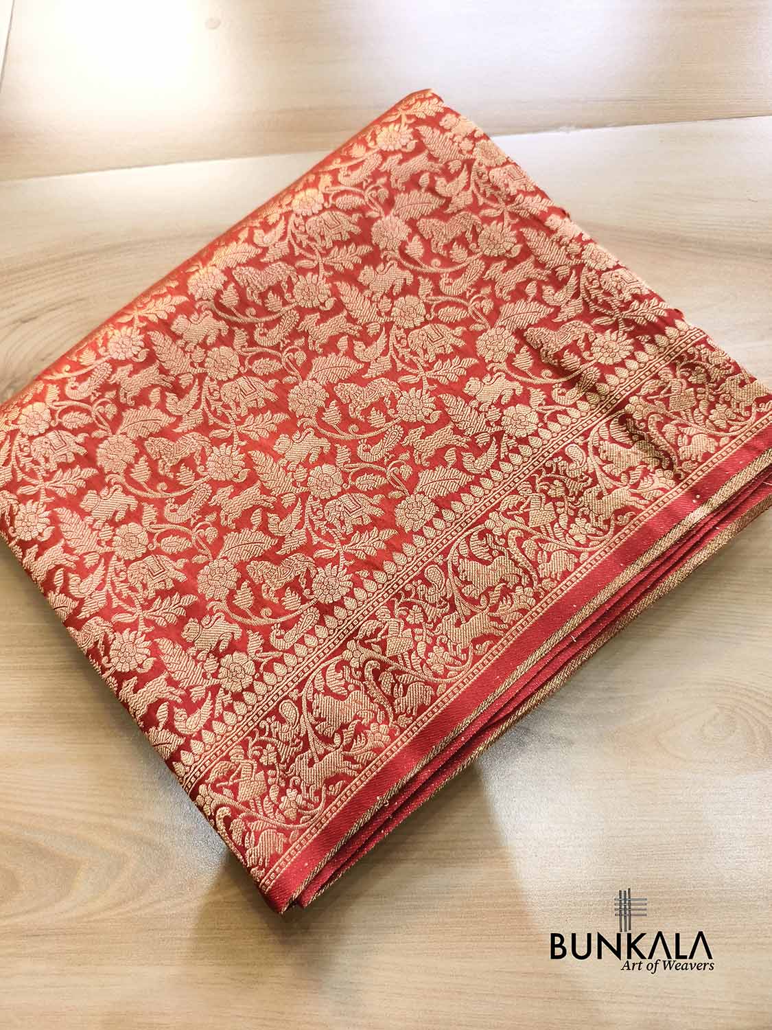 Rustic Orange Shikargha All Over Weaved Banarasi Silk Saree