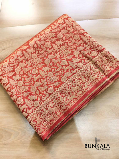 Rustic Orange Shikargha All Over Weaved Banarasi Silk Saree