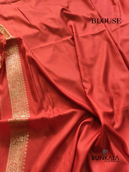 Rustic Orange Shikargha All Over Weaved Banarasi Silk Saree