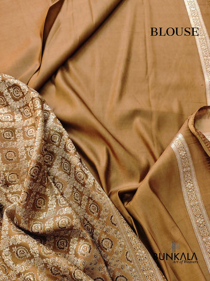Light Brown Mashru Silk Brocade Weaved Banarasi Saree