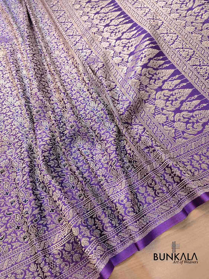 Purplish Blue Mashru Silk Brocade Weaved Banarasi Saree