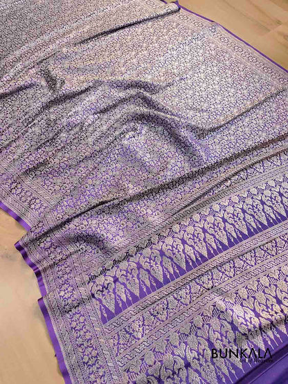 Purplish Blue Mashru Silk Brocade Weaved Banarasi Saree
