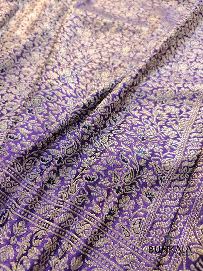 Purplish Blue Mashru Silk Brocade Weaved Banarasi Saree
