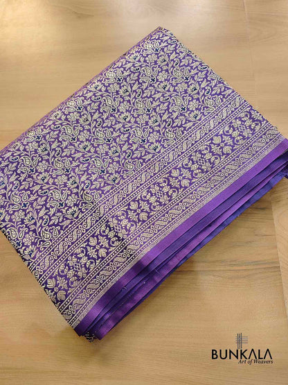Purplish Blue Mashru Silk Brocade Weaved Banarasi Saree