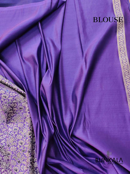 Purplish Blue Mashru Silk Brocade Weaved Banarasi Saree