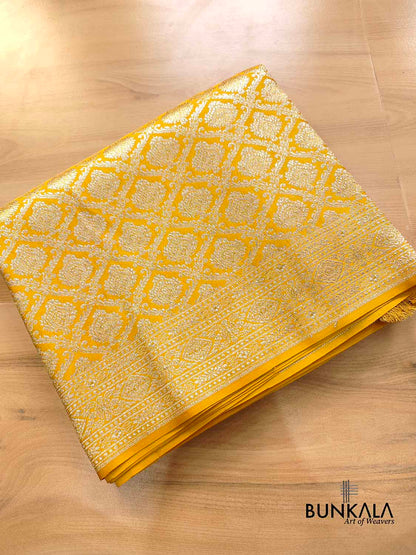 Haldi Bright Yellow Mashru Silk Brocade Weaved Banarasi Saree