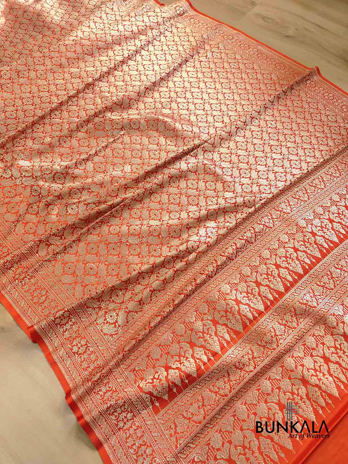 Burnt Orange Mashru Silk Brocade Weaved Banarasi Saree