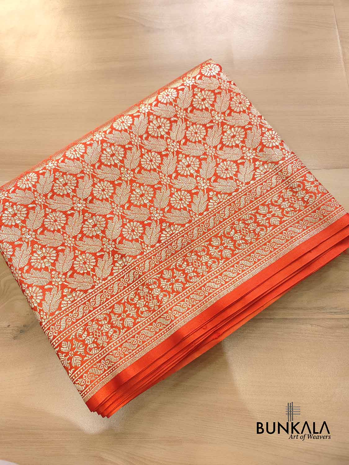 Burnt Orange Mashru Silk Brocade Weaved Banarasi Saree